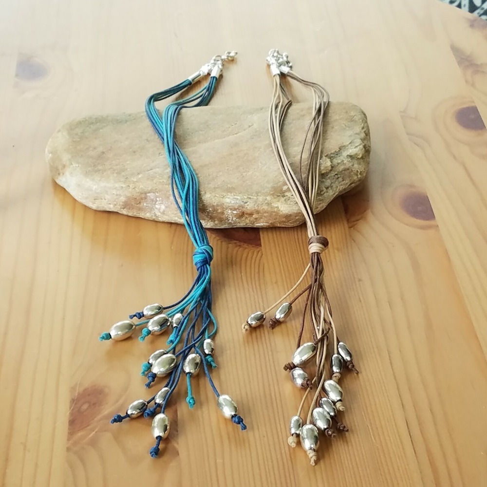 Milor 925 Corded Lariat Necklace Silver Beads Italy Vintage Sterling NWOT